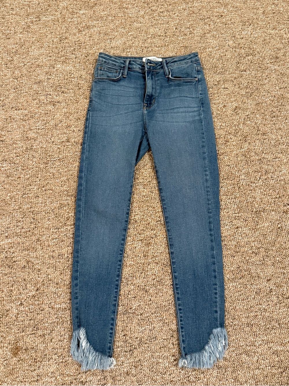 Just Black Medium Blue Straight Leg Jeans with Fringe Hem